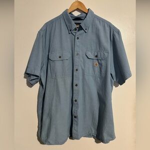 Carhartt Light Blue Casual Button Down Shirt short sleeve Size 2XL loose fit